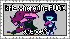 a stamp with susie and kris deltarune with the text 'kris where the fuck are we'